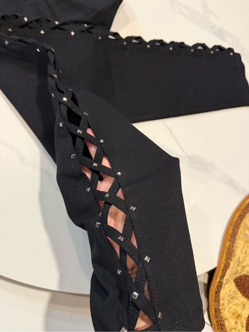 Shinestar Black Lace-Up Skinny Jeans with Stud Accents